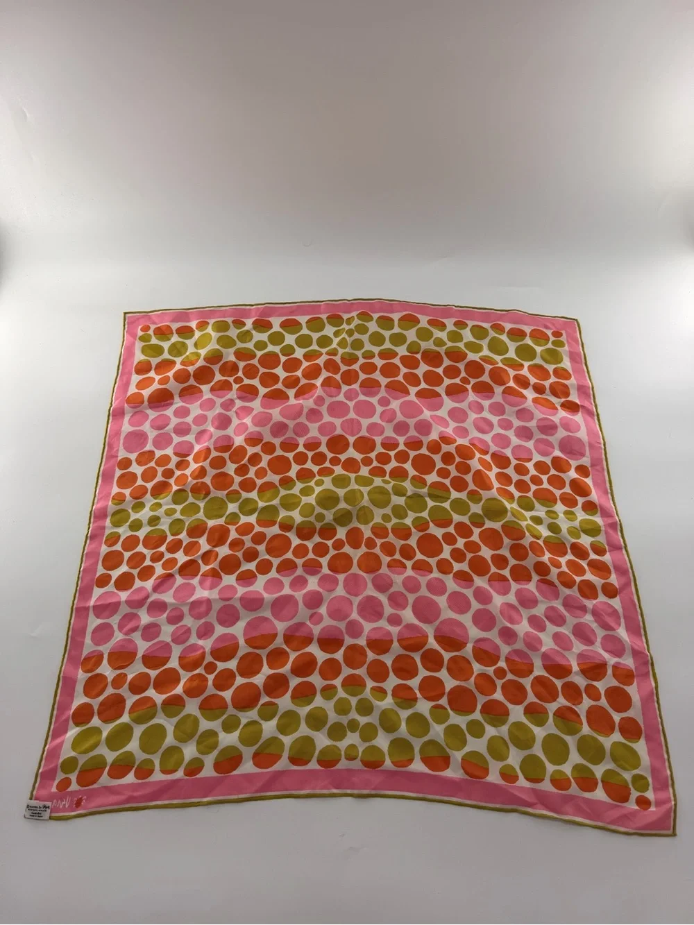 Scarves by Vera Silk Blend Pink Orange Gold Dot Scarf Square Women’s Vintage VTG